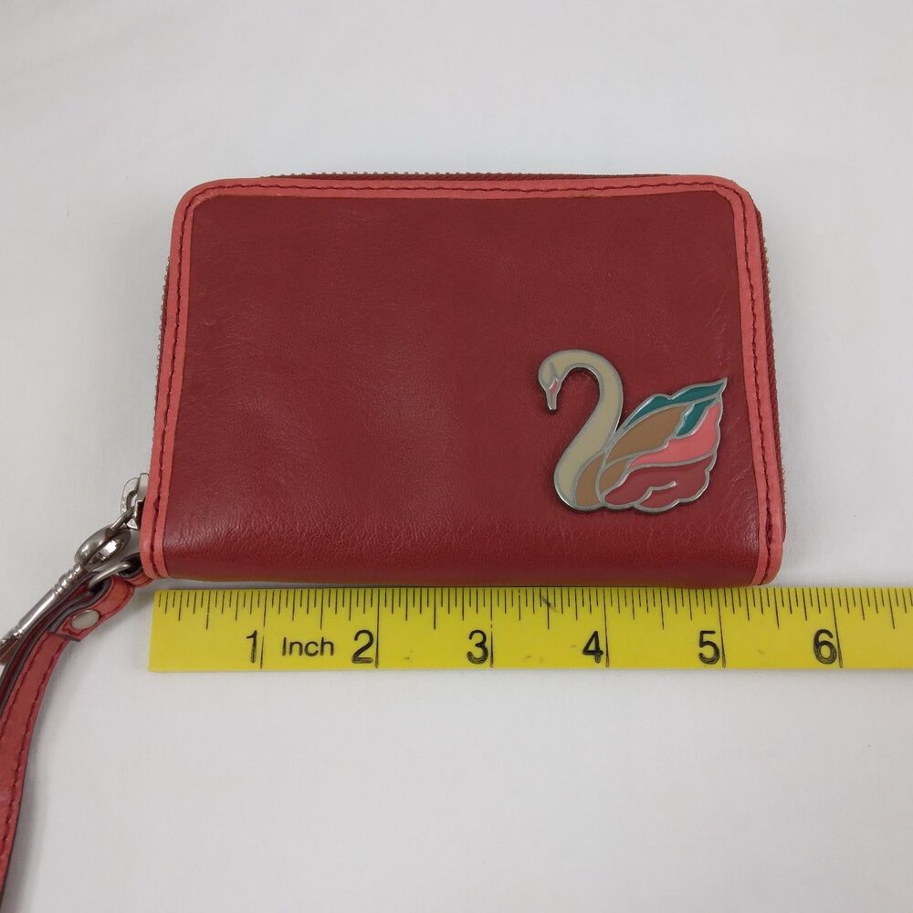 Fossil Red Leather Coin Purse Wallet Swan Detail Cow Hide Leather - Picture 11 of 12